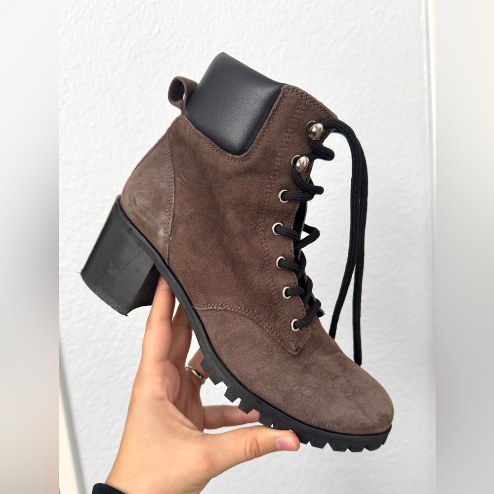 Grigiarancio Italy Suede Lace-Up Block Heel Boots | Size 38